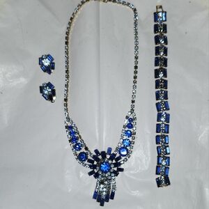 Vintage Blue Rhinestone Necklace Set circa 1955